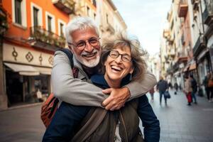 Happy eldest couple in the street photo