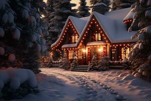 Magic Christmas winter house photo