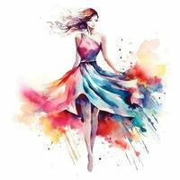 Watercolor fashion illustration isolated photo