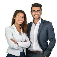 Happy multi ethnic business couple isolated photo