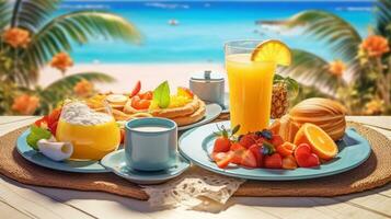 verano desayuno en el playa foto