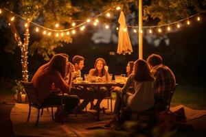 Young friends celebrating at the party on a roof top photo