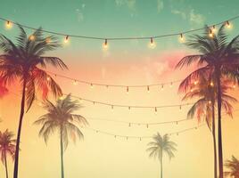 Tropical background with palms and light bulbs photo