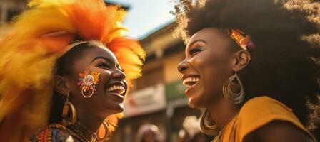 Beautiful african women laughing and having fun in the street photo