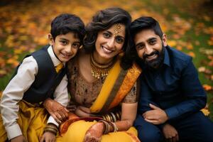 Indian a family holding children in their arms in a park photo