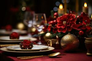 Christmas dinner table decoration photo