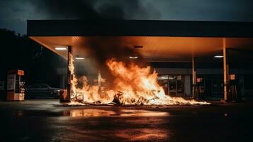 Fire at a gas station in daytime photo