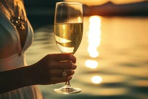 Woman with champagne glass on the boat photo