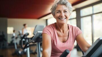Beautiful old woman in gym photo