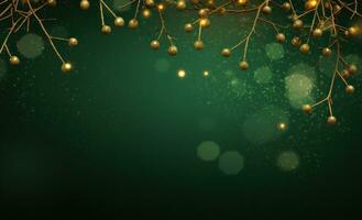 Green Christmas background with lights photo