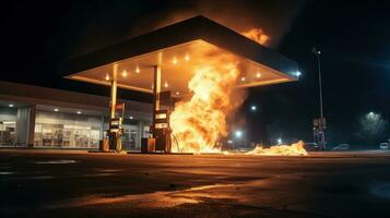 Fire at a gas station in daytime photo