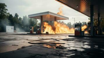 Fire at a gas station in daytime photo