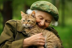 Grandmother with her cats photo