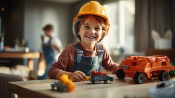 papá con un chico de 10 años antiguo obras de teatro un constructor foto