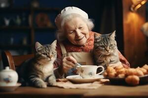 Grandmother with her cats photo