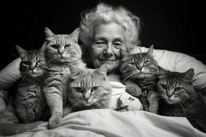 Grandmother with her cats photo