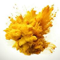 Gold yellow Holi paint splash isolated photo