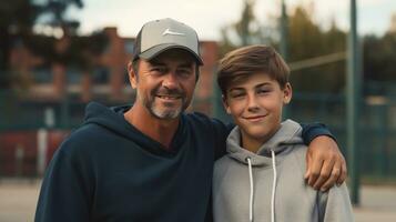 hombre y hijo en béisbol juego foto