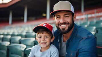 Man and son on baseball game photo