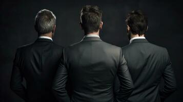 three business people with their backs turned against on grey background. photo