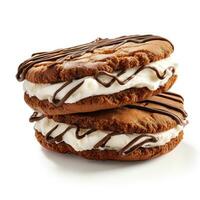 Chocolate sandwich cookie with milk cream isolated photo