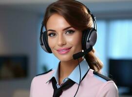 Representative young woman operator wearing a headset photo