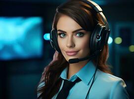 Representative young woman operator wearing a headset photo