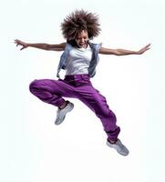 A female sports runner jumping isolated photo