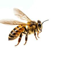 A stunning bee is flying, isolated photo