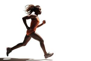 un hembra Deportes corredor saltando aislado foto