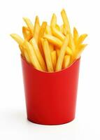 Fries inside a red bag isolated photo