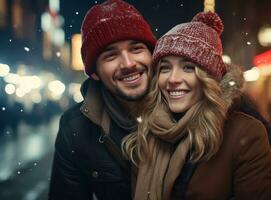 Happy couple on Christmas street photo