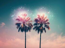 Palm trees background in magic colors photo