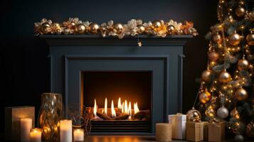 Christmas tree in fireplace photo