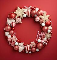 Red Christmas wreath background photo
