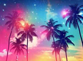 Palm trees background in magic colors photo