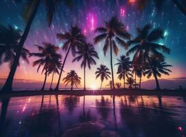 Palm trees background in magic colors photo