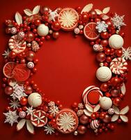 Red Christmas wreath background photo