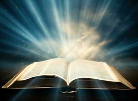 Open bible with sunlights photo