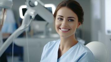 Beautiful girl on a visit to the dentist photo