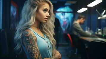 Girl in tatoo salon photo