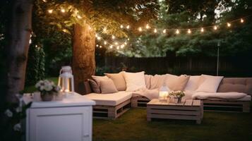 An outdoor sofa and other furniture in the garden setting photo