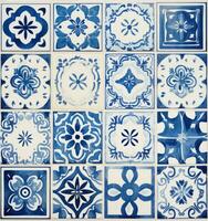 A blue tile pattern of watercolor tiles photo