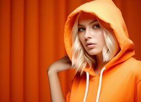 fashion woman in white and orange colors photo