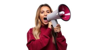 Girl with megaphone isolated photo