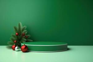 Green empty Christmas podium photo