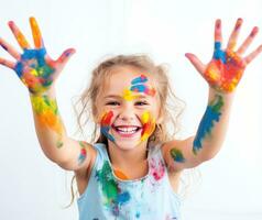 Young girl with paints photo