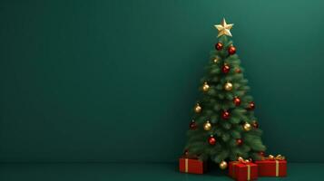 Green wallpaper with Christmas tree photo