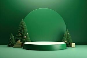 Green empty Christmas podium photo