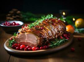 Christmas dinner with roasted ham photo